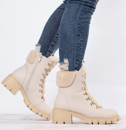 Traperki ocieplane z futerkiem na klocku Jezzi