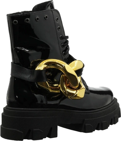 Ciężkie botki damskie skórzane lakierowane Gino Fabiani