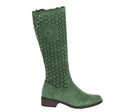 Zielone zamszowe kozaki damskie płaskie ażurowe Eveline
