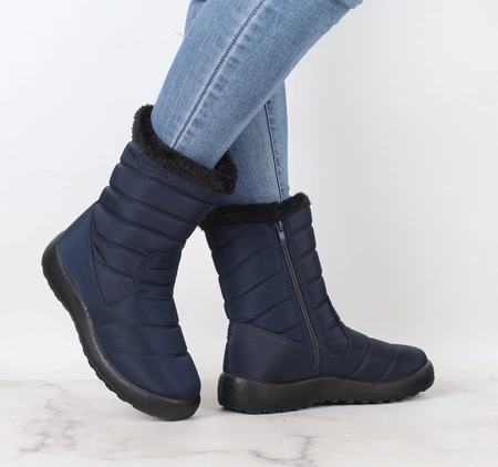 Granatowe wysokie śniegowce damskie na zamek buty termiczne Jezzi