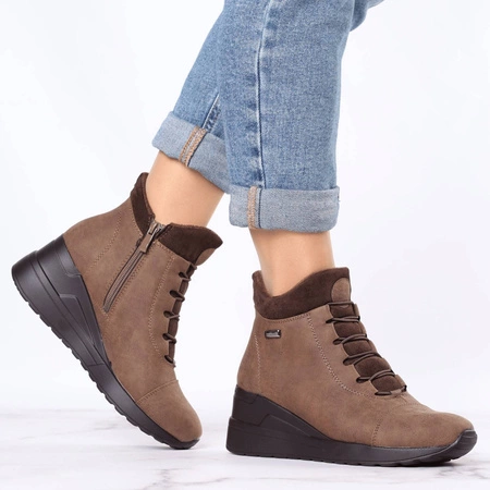 Brązowe buty damskie zimowe na koturnie Jezzi