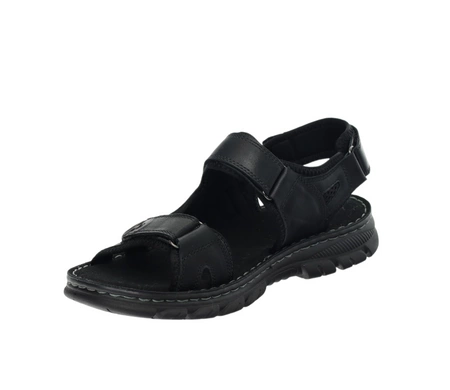 Czarne skórzane sandały męskie elegancko-sportowe na rzepy American Club