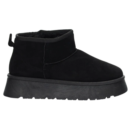Czarne zamszowe botki niskie na platformie EMU śniegowce mukluki- rozmiarówka zaniżona