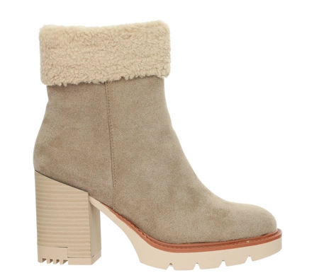 Beżowe botki zimowe z kożuszkiem na klocku i platformie Jezzi