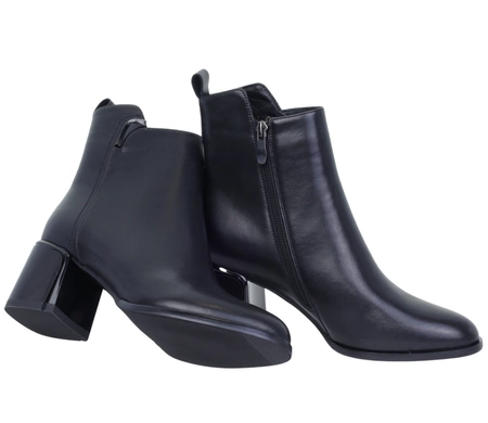 Eleganckie czarne botki damskie ze skóry naturalnej na obcasie Gino Fabiani