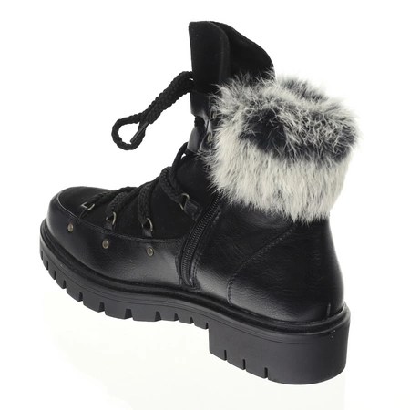 Czarne botki płaskie z futerkiem buty zimowe Jezzi
