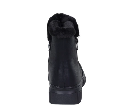 Czarne buty zimowe damskie botki ocieplane futerkiem płaskie Jezzi