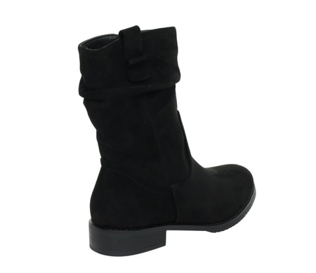 Czarne zamszowe buty zimowe do połowy łydki na płaskim obcasie Diana