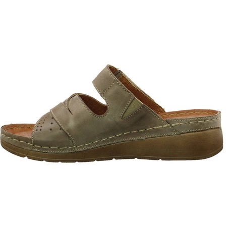 Klapki damskie skórzane regulowane na rzep szyte Gino Fabiani