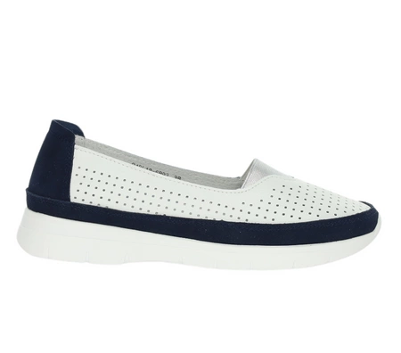 Biało-granatowe buty damskie płaskie komfortowe ze skóry naturalnej Jezzi