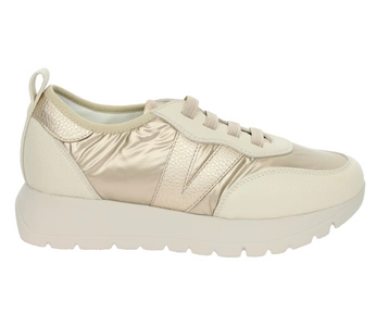 Beżowo-złote eleganckie adidasy skórzane wsuwane na platformie Vinceza