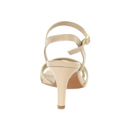 Złote sandały skórzane na szpilce z paskami na krzyż RYŁKO