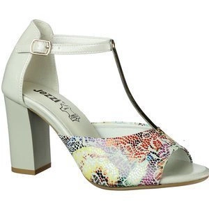 Bałe sandały damskie na słupku w kwiatki Jezzi