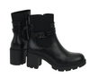 Czarne rokowe botki zimowe na obcasie i platformie ze skóry licowej ekologicznej Jezzi