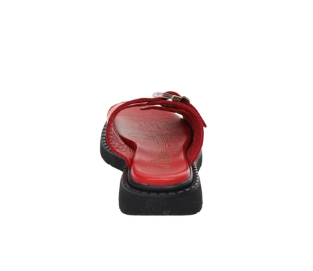 Czerwone klapki damskie skórzane eleganckie na regulowanych paskach MODO