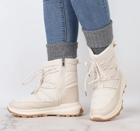 Modne beżowe śniegowce damskie na zamek sportowe Jezzi