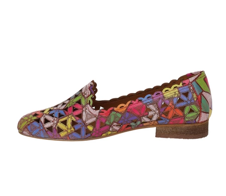 Kolorowe czółenka ażurowe płaskie ze skóry naturalnej MODO