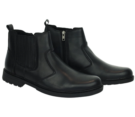 Czarne skórzane buty zimowe męskie garniturowe sztyblety American Club