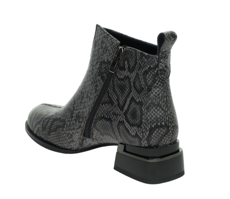 Szare skórzane botki eleganckie płaskie wężowa skóra
