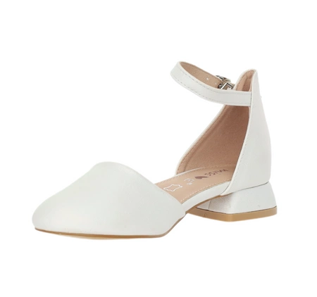 Białe eleganckie sandały dziecięce zabudowane buty komunijne MissE