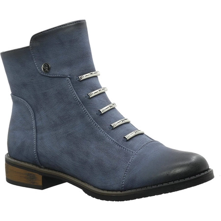 Niebieskie botki damskie płaskie komfortowe Jezzi