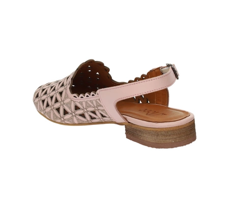 Skórzane ażurowe sandały płaskie z zakrytymi palcami brudny róż MODO