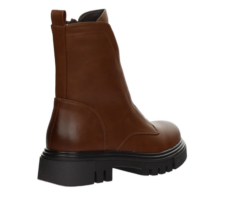 Brązowe czekoladowe botki damskie buty zimowe traperki z eko skóry licowej Jezzi