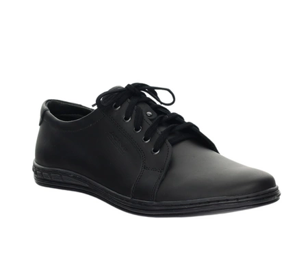 Czarne skórzane półbuty męskie garniturowe elegancko-sportowe POLBUT