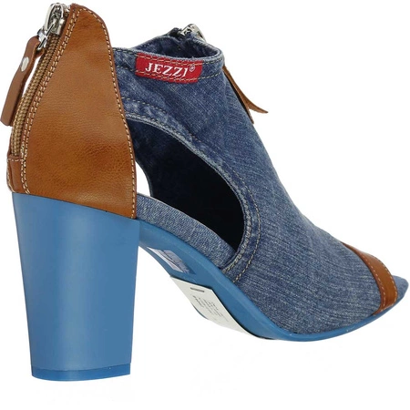 Sandały damskie dżinsowe na obcasie na zamek JEZZI