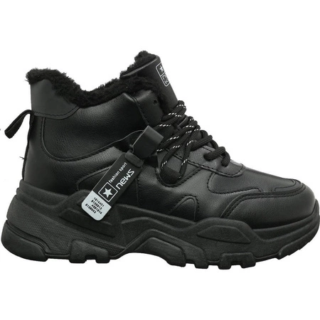 Czarne sneakersy damskie zimowe ocieplane z futerkiem NEWS