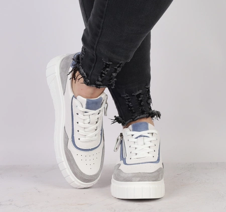 Skórzane adidasy damskie na zamek białe na platformie Jezzi