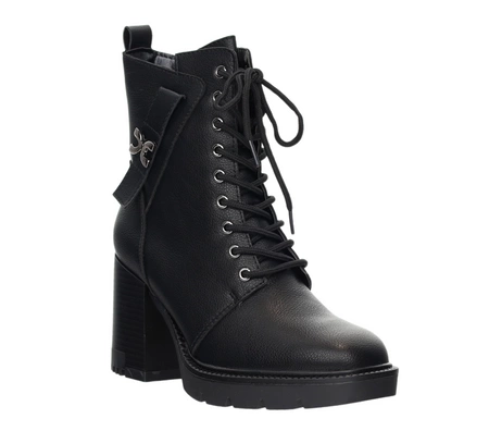 Czarne botki zimowe na słupku i platformie skórzane z eko skóry Jezzi