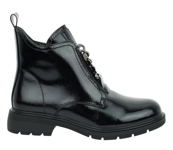 Czarne eleganckie buty zimowe damskie botki lakierowane płaskie Jezzi