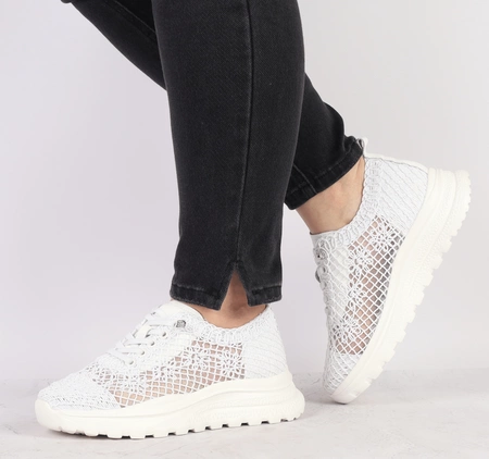 Białe skórzane adidasy damskie koronkowe oddychające VINCEZA