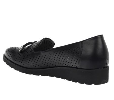 Mokasyny ażurowe czarne płaskie półbuty lordsy Jezzi