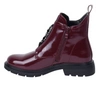 Bordowe lakierowane botki damskie zimowe na płaskiej podeszwie Jezzi