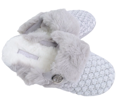 Szare kapcie damskie zabudowane z futerkiem ocieplane American