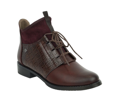 Eleganckie bordowe botki jesienne ocieplane płaskie buty Jezzi