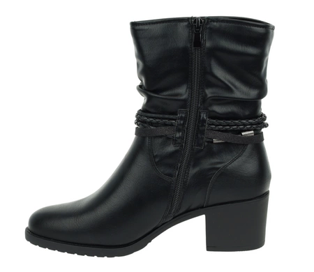 Czarne botki damskie na wygodnym obcasie ocieplane buty zimowe Jezzi