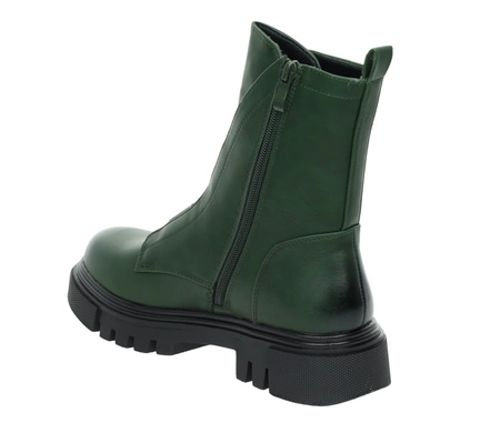 Zielone martensy botki damskie płaskie ze skóry licowej Jezzi