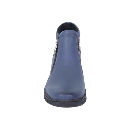 Granatowe skórzane botki ocieplane na zimę komfortowe na dwa zamki Gino Fabiani