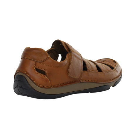 Brązowe skórzane sandały męskie komfortowe zabudowane na rzep American Club