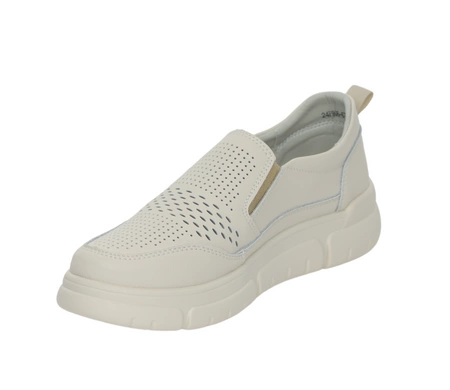 Lekkie beżowe półbuty damskie płaskie ze skóry naturalnej Jezzi