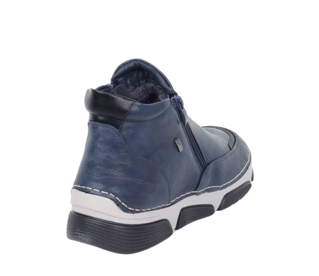 Granatowe botki damskie zimowe ocieplane komfortowe na dwa zamki HAIDRA