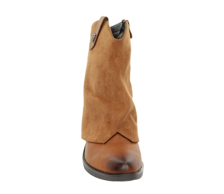 Modne botki kowbojki jasnobrązowe niskie za kostkę na niskim klocku