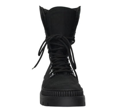 Czarne skórzane botki damskie na grubej podeszwie Polskie Gino Fabiani