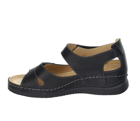 Czarne sandały damskie zdrowotne skórzane od Helios