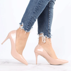 Beżowe lakierowane szpilki tanie czółenka na szpilce Seastar