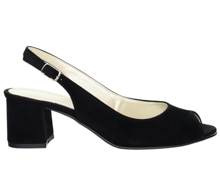 Czarne zamszowe sandały damskie na niskim obcasie eleganckie i komfortowe Azali - Produkt Polski