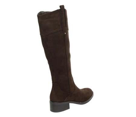 Brązowe czekoladowe zamszowe kozaki damski na płaskiej podeszwie Jezzi